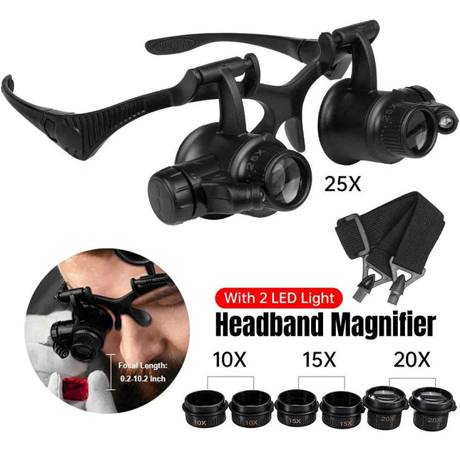 HD Plastic Magnifying Lens Double Glasses With Light For Jewelry Clock Repair