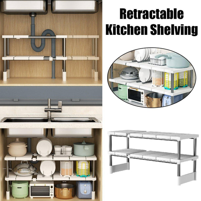 Expandable Kitchen Shelf Cabinet Organizer Tiered Storage Rack for Home Use