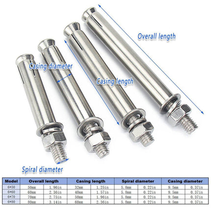 M6 Stainless Steel Expansion Bolts Hex Head Anchor Screws Heavy Duty