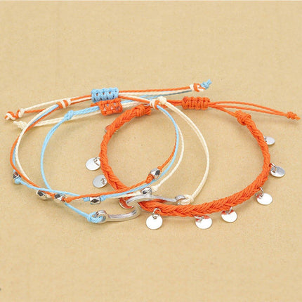 Boho Chic Woven Bracelet Anklet Adjustable Three Piece Beach Ornament