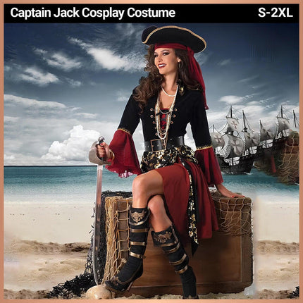 Halloween Costume Masquerade Red Pirate Cos Captain Jack Adult Female Pirates Of The Caribbean Show Clothes