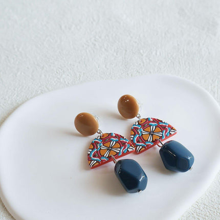 Vintage Yellow and Blue Clashing Earrings Irregular Geometric Style Jewelry