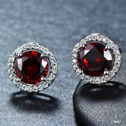 Female Round Zircon Stud Earrings Full Diamond Boucle Big Hollow Cubic Gift - Aimall