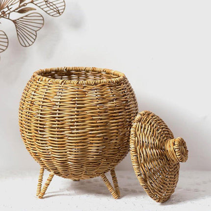 Hand Woven Storage Container with Lid Tabletop Basket Sundries Holder Organizer