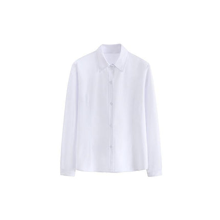 Ladies Womens Plain Long Sleeve Work Shirt Collar Office Formal Blouse Easy Care - Aimall