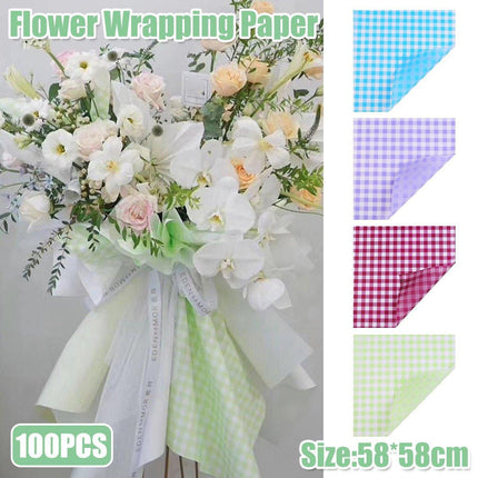 100PCS DIY Florist Wrapping Paper Fog Paper Plaid Rose Bouquet Tools 58x58cm