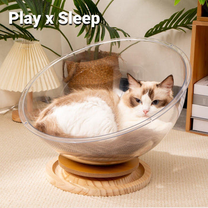 Four Seasons Acrylic Space Capsule Cat Bed Semi-closed Cool Nest Turntable Toy