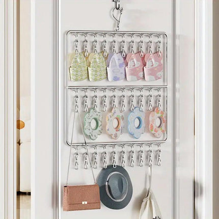 Stainless Steel Drying Rack Multi Function Windproof Underwear Clip Sock Hanger