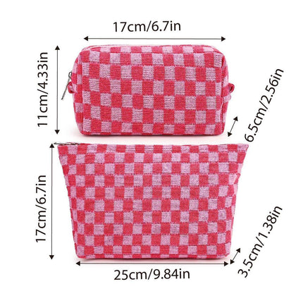 Checkerboard Makeup Bag Large Capacity Knitted Storage Bag Portable Toiletry