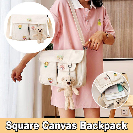 Ladies Small Square Canvas Bag Large Capacity Shoulder Handbag for Everyday Use