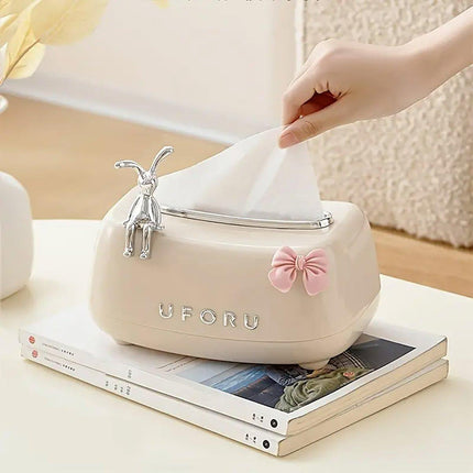 Rabbit Tissue Box Dispenser Napkin Paper Storage Holder Spring Lifting Paper Box