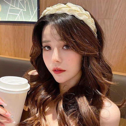 Women Hairband Twist Organza Knot Cross Tie Wide Headwear Hair Band Hoop Shiny - Aimall