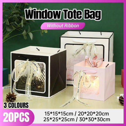 20PCS Open Window for Flower Doll Wedding Gift Transparent Square Packaging Bag