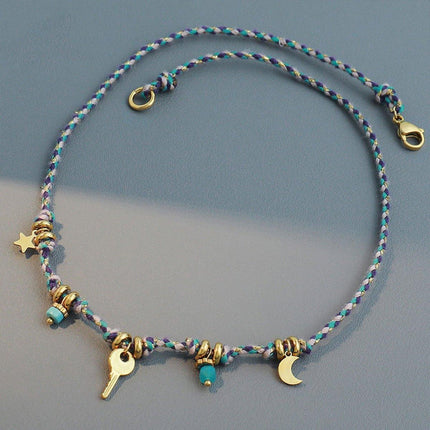 Handcrafted Traditional Chinese Style Necklace Moon Pendant Woven Choker Design