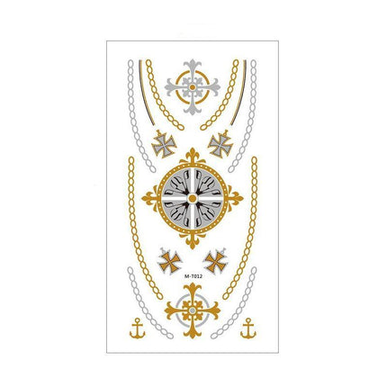 Women Lady Metallic gold silver color boho arm Body Temporary Tattoo Sticker Art - Aimall