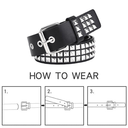 2PCS Square Rivet Belt Punk Style Jeans Waist Belt for Men and Women Fashion