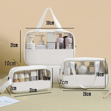 3pcs Large Capacity Waterproof Makeup Bag Set Translucent PU Travel Storage Bag