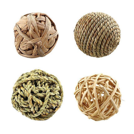 4/5PCS Pet Balls Rabbit Toys Bunny Straw Rattan Woven Chewing Ball Biting Toys - Aimall