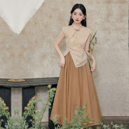 Chinese Style Sleeveless Slimming Dress Women High-end Retro Summer Skirt Suit