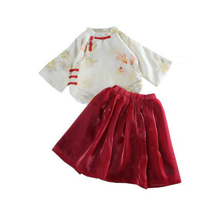 Chinese Traditional Girls Hanfu Long-sleeved Two-piece Dress Festival Outfit