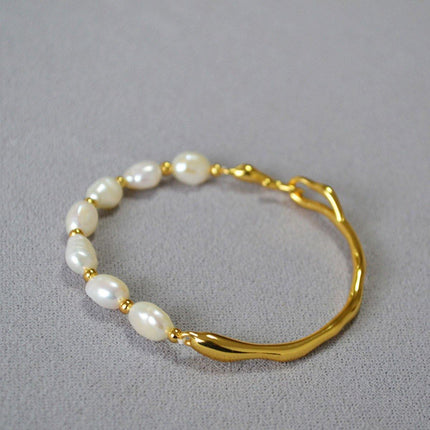 Simple Irregular Freshwater Pearl Necklace and Bracelet Set Elegant Women