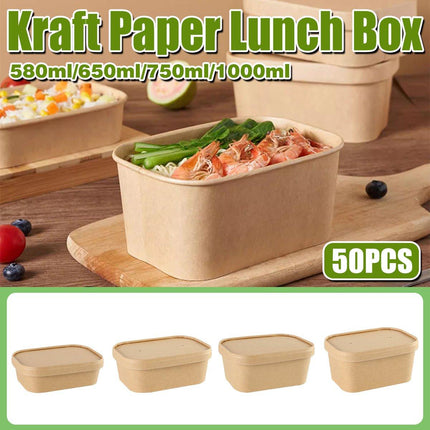 50pcs Kraft Lunch Boxes Picnic Bento Light Lunch Boxes Eco Friendly Containers