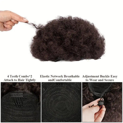8 Inch Afro Wig Curly Ponytail Hairpiece Natural Puff Bun Hair Extension Black