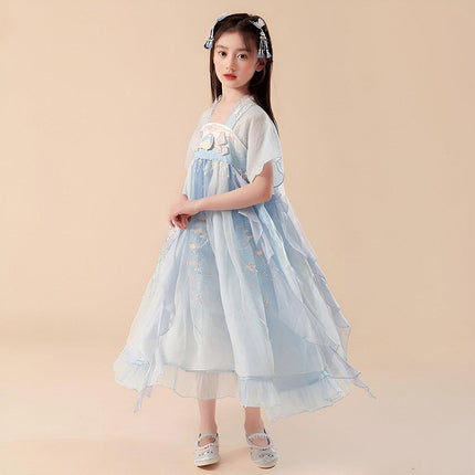 Blue Hanfu Girl Super Fairy Dress Mesh Traditional Chinese Style Princess Outfit