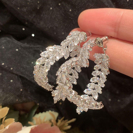 Zircon Leaves Earrings Before After Wear Design Fashion Jewellery Women