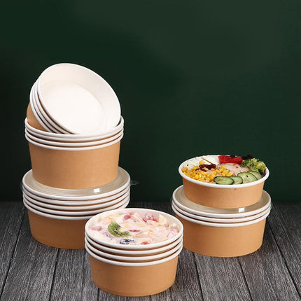 Take-Away Kraft Paper Salad Bowl Food Grade Takeout Tableware Food Bowl With Lid - Aimall
