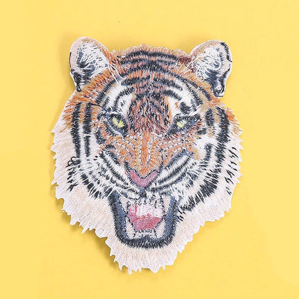 2PCS Embroidery Animal Patches Burned Edge Tiger Lion Cloth Sticker Sewing