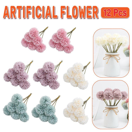 12pcs Artificial Dandelion Fake Flower Simulation Arrangement Desktop Decoration