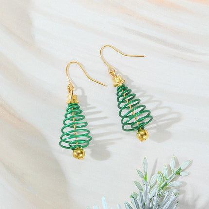 Festive Green Christmas Tree Earrings Holiday Jewelry for Women Gift Accessory