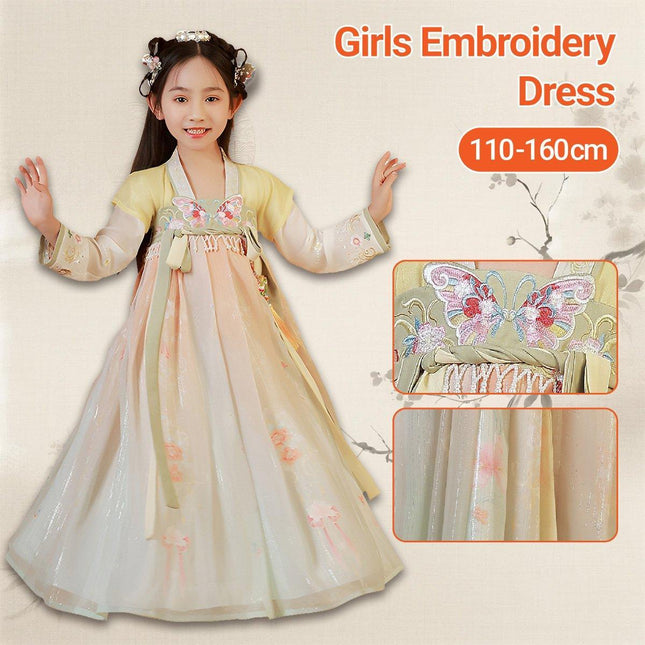 Girls Chinese Hanfu Summer Dress Embroidered Traditional Tang Suit Fairy Costume