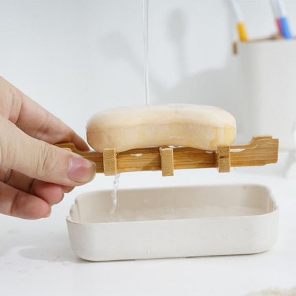 Soap Dish Bamboo Wooden Drain Container Bathroom Shower Soap Holder Case - Aimall