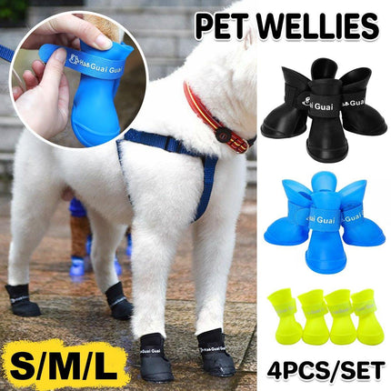 4pcs Cartoon Boots Pet Rain Shoes Waterproof Non-Slip Wear-Resistant Dog Shoes
