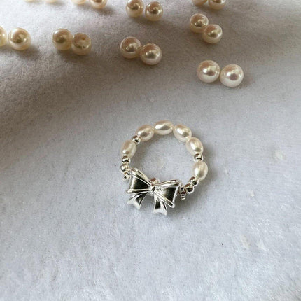 Pearl Ribbon Bracelet Ring Elegant Jewelry for Women Fashion Accessories Gift