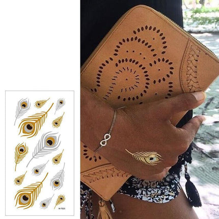 Women Lady Metallic gold silver color boho arm Body Temporary Tattoo Sticker Art - Aimall