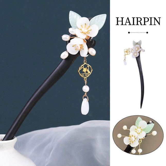 Jade Flower Pendant Hairpin Vintage Chinese Style Hair Accessories Clip