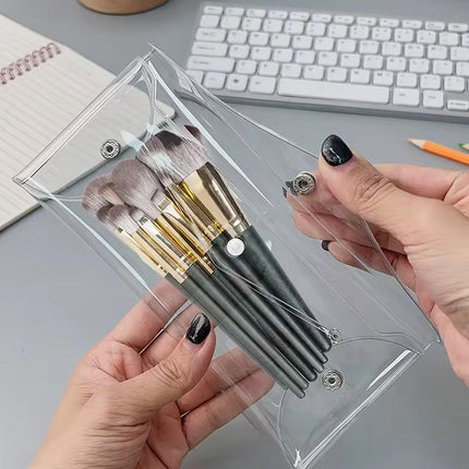7pcs Transparent Pencil Case Storage Bag Portable Colorful Buckle Organizer Pack