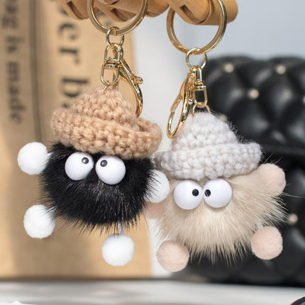 Cartoon Animal Plush Small Coal Ball Backpack Pendants Keychain Doll Keyring Car - Aimall