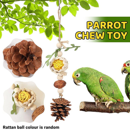 Parrot Chew Toys Bird Cage Accessories Hanging Pinecone Rattan Ball Foraging Toy