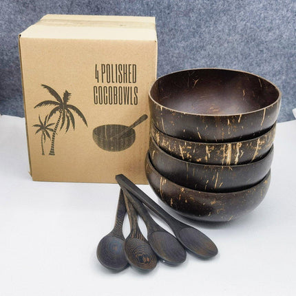 4Sets Natural Coconut Shell Bowls Tableware for Rice Dessert Salad