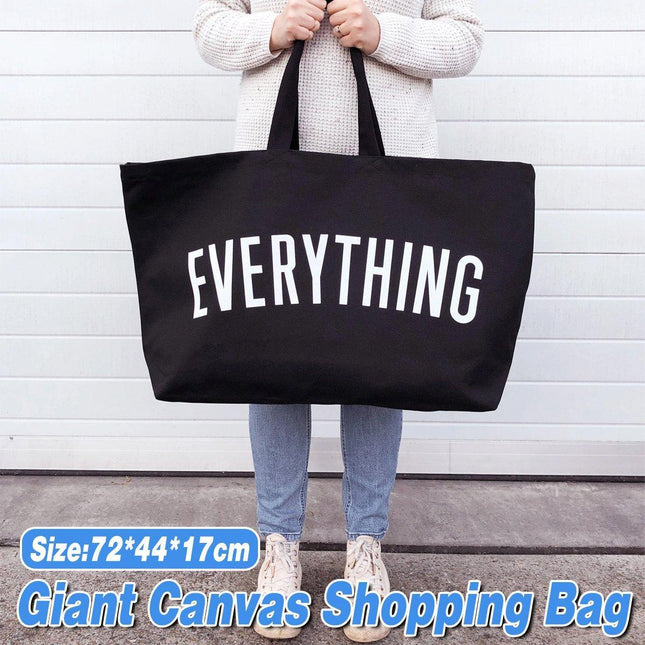 Large Canvas Black Tote Bag Reusable Shoulder Shopping Travel Bag