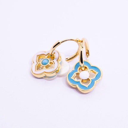 New Chinese Style Multi-Wear Natural Shell Four-Leaf Clover Earrings for Women