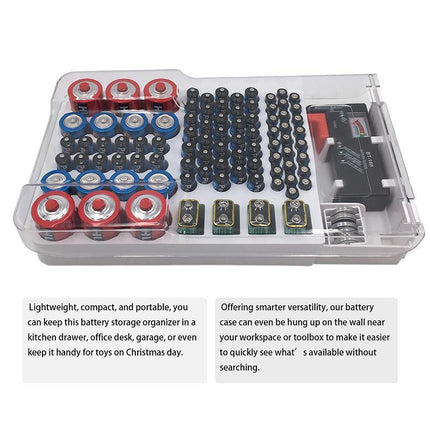 93 Slot Battery Storage Organizer Holder with Tester-Battery Caddy Rack Case Box - Aimall