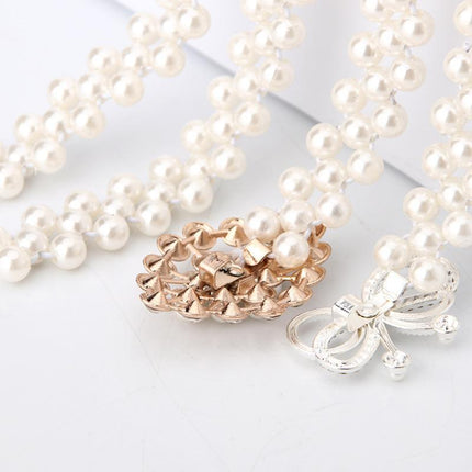 Women's Bead Chain Belt Pearl Waist Chain Dress Decorative Belt Waistband 8C - Aimall