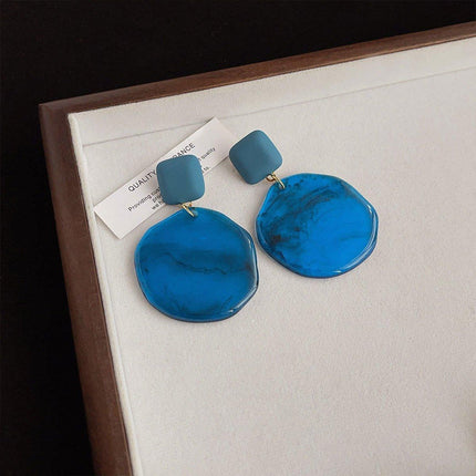 Elegant Blue Oil Drop Earrings Retro Fashion Silver Needle Jewellery Women