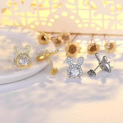 Silver Crystal Rabbit Ear Drop Dangle Earrings Women Fashion Jewelry Girl Gift - Aimall