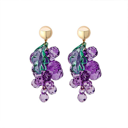 Sweet Purple Grape String Earrings Fruit Stud Earrings Cute Fashion Jewelry Gift